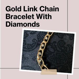 Gold Link Chain Bracelet with "Diamonds"